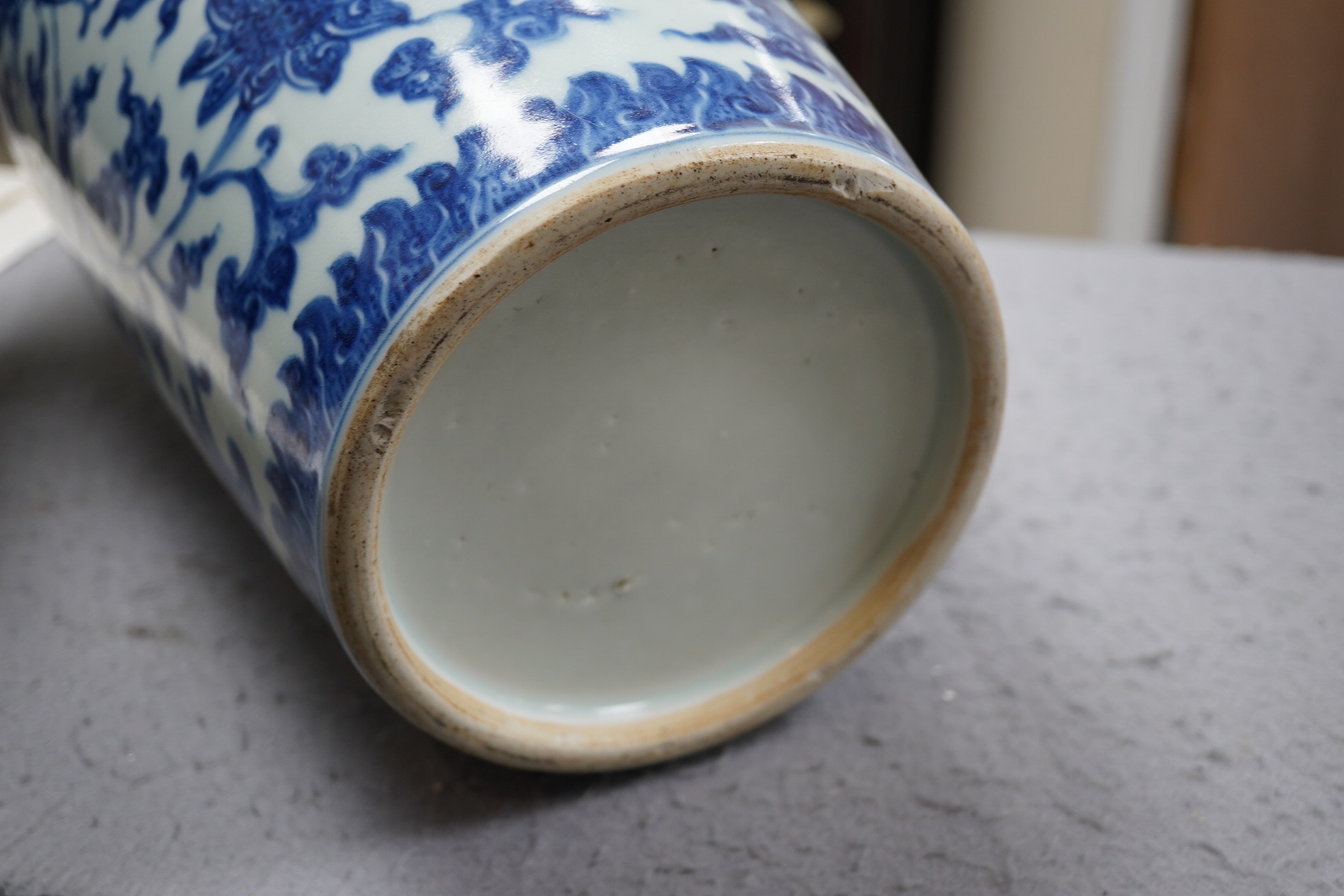 A large Chinese blue and white 'lotus' vase, late Qing dynasty